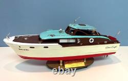 Modèle de bateau Chris Craft Cruiser Covered Bridge, 18 pouces de long, avec base en bois Modèle de bateau Chris Craft Cruiser Covered Bridge, 18 pouces de long, avec base en bois