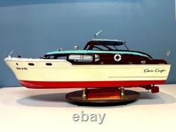 Modèle de bateau Chris Craft Cruiser Covered Bridge, 18 pouces de long, avec base en bois