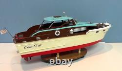 Modèle de bateau Chris Craft Cruiser Covered Bridge, 18 pouces de long, avec base en bois