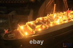 Modèle de bateau QUEEN MARY avec lumières, modèle en bois à vendre