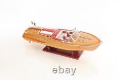 Modèle de bateau à moteur Riva Aqurama en bois massif peint à la main, couleur bois brun, vitesse moyenne.