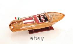 Modèle de bateau à moteur Riva Aqurama en bois massif peint à la main, couleur bois brun, vitesse moyenne.