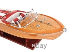 Modèle de bateau à moteur Riva Aqurama en bois massif peint à la main, couleur bois brun, vitesse moyenne.