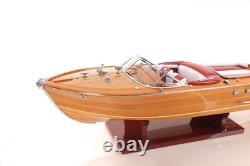 Modèle de bateau à moteur Riva Aqurama en bois massif peint à la main, couleur bois brun, vitesse moyenne.