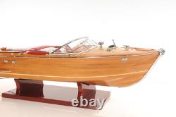 Modèle de bateau à moteur Riva Aqurama en bois massif peint à la main, couleur bois brun, vitesse moyenne.