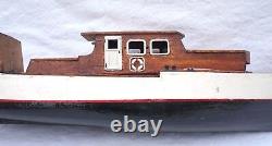 Modèle de bateau à moteur en bois français vintage 21 1/2 - Moteur besoin de réparation 1960