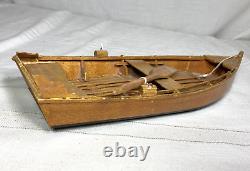 Modèle de bateau à rames en bois d'art populaire vintage 12