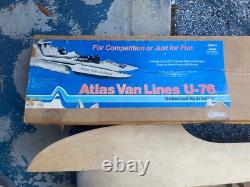 Modèle de bateau de course hydroplane en bois Vintage ATLAS VAN LINES U-76 Dumas AS IS