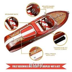 Modèle de bateau en bois Red Riva Italia Speed Boat 21 à l'échelle 1:16 de 53 cm