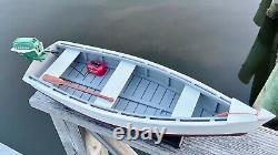 Modèle de bateau en bois, avec moteur hors-bord miniature vert Johnson, pour la pêche et la pêche aux crabes
