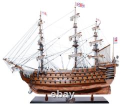 Modèle de bateau en bois de 38,5 pouces de haut HMS Victory à fond en cuivre semi-construit neuf