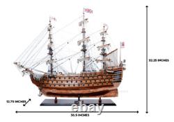 Modèle de bateau en bois de 38,5 pouces de haut HMS Victory à fond en cuivre semi-construit neuf