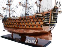 Modèle de bateau en bois de 38,5 pouces de haut HMS Victory à fond en cuivre semi-construit neuf