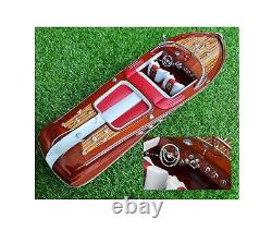 Modèle de bateau en bois de luxe fait main de 21 pouces de longueur, style red italien_speed boat, pour décoration de maison ou bureau