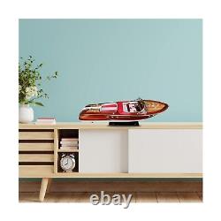 Modèle de bateau en bois de luxe fait main de 21 pouces de longueur, style red italien_speed boat, pour décoration de maison ou bureau