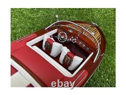 Modèle de bateau en bois de luxe fait main de 21 pouces de longueur, style red italien_speed boat, pour décoration de maison ou bureau