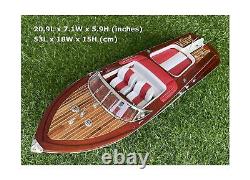 Modèle de bateau en bois de luxe fait main de 21 pouces de longueur, style red italien_speed boat, pour décoration de maison ou bureau