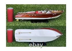 Modèle de bateau en bois de luxe fait main de 21 pouces de longueur, style red italien_speed boat, pour décoration de maison ou bureau