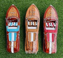 Modèle de bateau en bois fait main Riva Aquarama, bateau de vitesse italien, pour affichage domestique.
