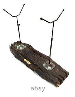 Modèle de bateau en bois fait main des années 1970 sur socle d'exposition très grand