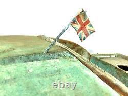 Modèle de bateau en bois fait main des années 1970 sur socle d'exposition très grand