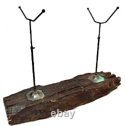 Modèle de bateau en bois fait main des années 1970 sur socle d'exposition très grand