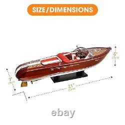 Modèle de bateau en bois vintage fait main 116 Bateau à moteur rouge Riva Aquarama italien 21