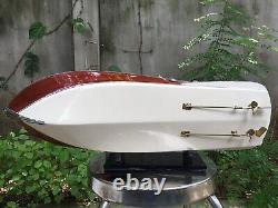 Modèle de bateau en bois vintage fait main 116 Bateau à moteur rouge Riva Aquarama italien 21