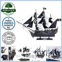 Modèle de bateau pirate en bois noir perle de 22 pouces - Décor nautique - Cadeau pour collectionneurs