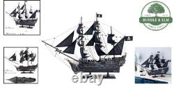 Modèle de bateau pirate en bois noir perle de 22 pouces - Décor nautique - Cadeau pour collectionneurs