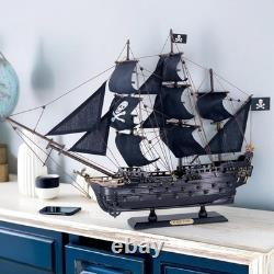 Modèle de bateau pirate en bois noir perle de 22 pouces - Décor nautique - Cadeau pour collectionneurs