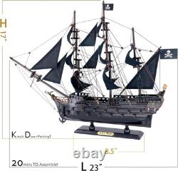 Modèle de bateau pirate en bois noir perle de 22 pouces - Décor nautique - Cadeau pour collectionneurs