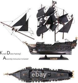 Modèle de bateau pirate en bois noir perle de 22 pouces - Décor nautique - Cadeau pour collectionneurs
