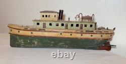 Modèle de bateau remorqueur en bois sculpté fait main, art populaire antique rare