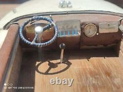 Modèle de jouet de bateau rapide vintage en bois fait main avec de grandes pièces lourdes en métal