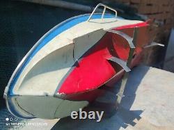 Modèle de jouet de bateau rapide vintage en bois fait main avec de grandes pièces lourdes en métal