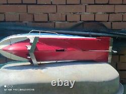 Modèle de jouet de bateau rapide vintage en bois fait main avec de grandes pièces lourdes en métal
