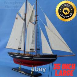 Modèle de voilier d'exposition de 35 pouces Bluenose II Schooner Boat Ship Décoration nautique Nouveau