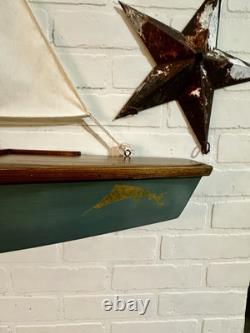 Modèle de yacht à grande échelle VTG en bois/tissu monté au mur, voilier 46x48