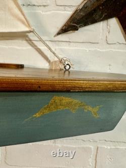 Modèle de yacht à grande échelle VTG en bois/tissu monté au mur, voilier 46x48