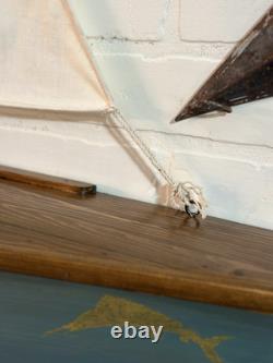 Modèle de yacht à grande échelle VTG en bois/tissu monté au mur, voilier 46x48