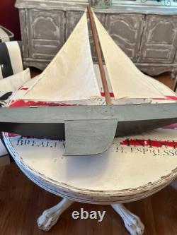Modèle de yacht à grande échelle VTG en bois/tissu monté au mur, voilier 46x48