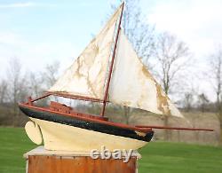 Modèle de yacht d'étang vintage en bois, voilier 38 Sloop, voiles de bateau antique large