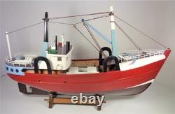 Modèle détaillé de bateau de pêche en bois nautique maritime en rouge, brun et bleu