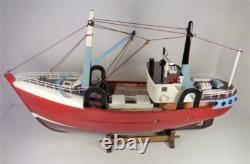 Modèle détaillé de bateau de pêche en bois nautique maritime en rouge, brun et bleu