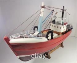 Modèle détaillé de bateau de pêche en bois nautique maritime en rouge, brun et bleu