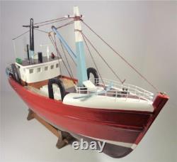 Modèle détaillé de bateau de pêche en bois nautique maritime en rouge, brun et bleu