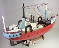 Modèle détaillé de bateau de pêche en bois nautique maritime en rouge, brun et bleu