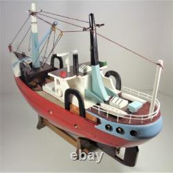 Modèle détaillé de bateau de pêche en bois nautique maritime en rouge, brun et bleu