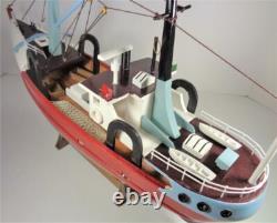 Modèle détaillé de bateau de pêche en bois nautique maritime en rouge, brun et bleu